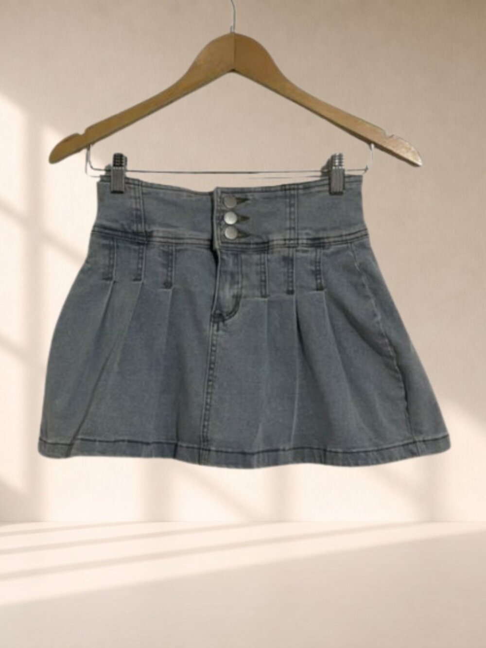 Shein High Waist Pleated Denim Skort Size 28 Y2K Mini Jean Skirt Shorts Festival - Picture 2 of 10
